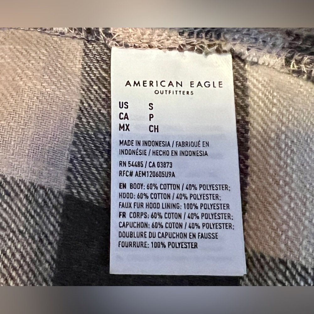 American Eagle Outfitters Cozy Lavender & Black Flannel Hooded Shirt, Size S - Picture 4 of 5